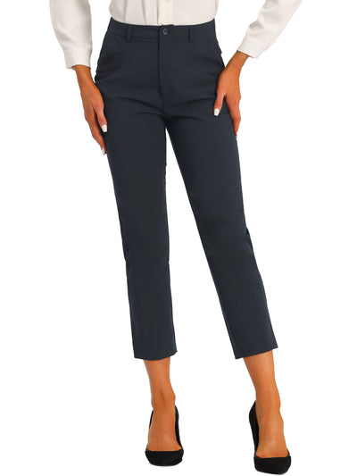 Plaid High Waist Elastic Back Office Work Ankle Pants