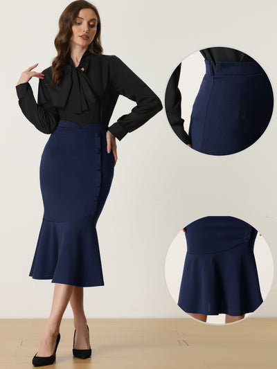 High Waist Elegant Button Decor Stretch Mermaid Midi Skirt