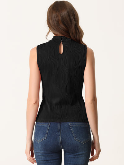 Sleeveless Fitted Top Mock Neck Textured Ribbed Knit Tank Tops