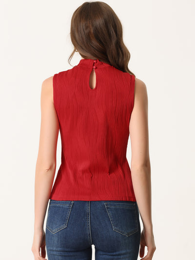 Sleeveless Fitted Top Mock Neck Textured Ribbed Knit Tank Tops