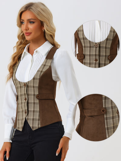 Allegra K Vintage Waistcoat Vest Plaid Button Down Sleeveless Dressy Vests