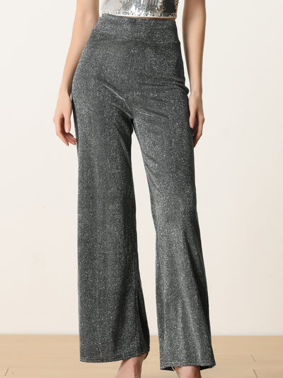 Women's Metallic Sparkly Wide Leg Pants High Waist Trousers Clubwear