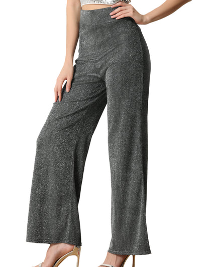 Women's Metallic Sparkly Wide Leg Pants High Waist Trousers Clubwear