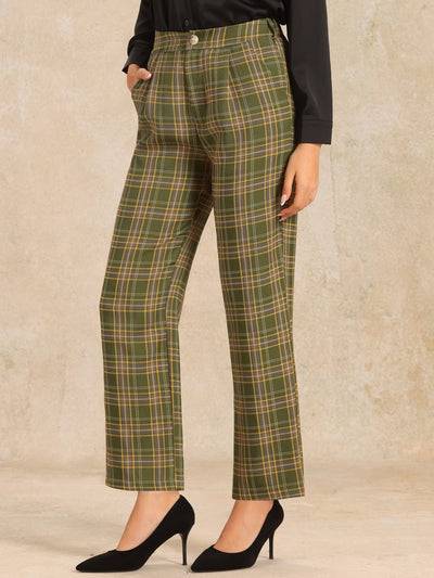 Plaid Elastic Waist Casual Work Office Long Pants