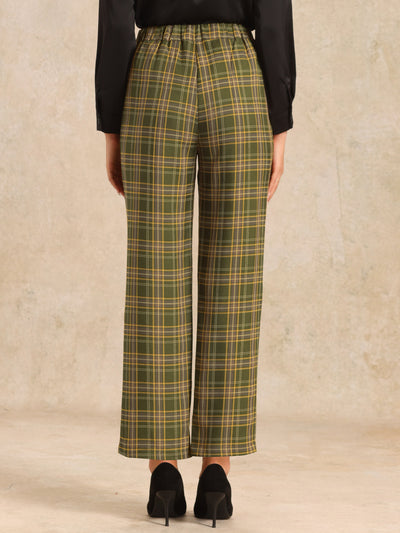 Plaid Elastic Waist Casual Work Office Long Pants