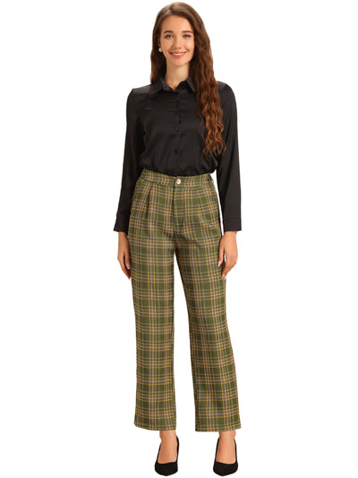 Plaid Elastic Waist Casual Work Office Long Pants