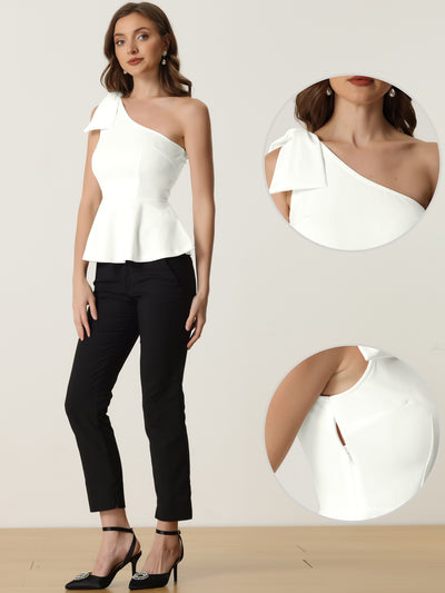 Elegant Peplum Bow Ruffled Hem One Shoulder Top