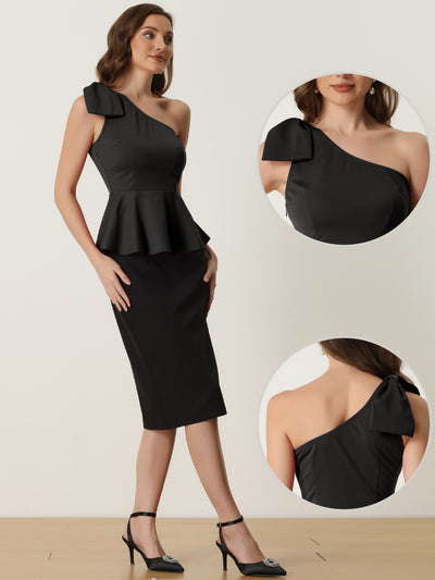 Elegant Peplum Bow Ruffled Hem One Shoulder Top