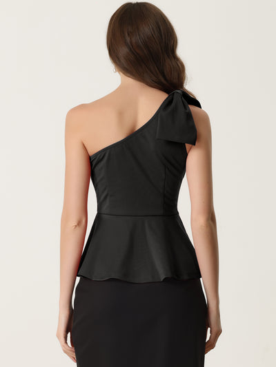 Elegant Peplum Bow Ruffled Hem One Shoulder Top