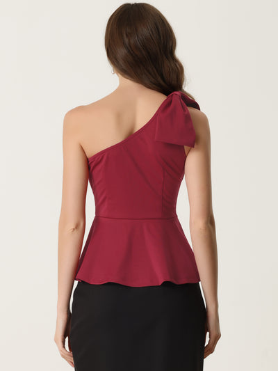 Elegant Peplum Bow Ruffled Hem One Shoulder Top