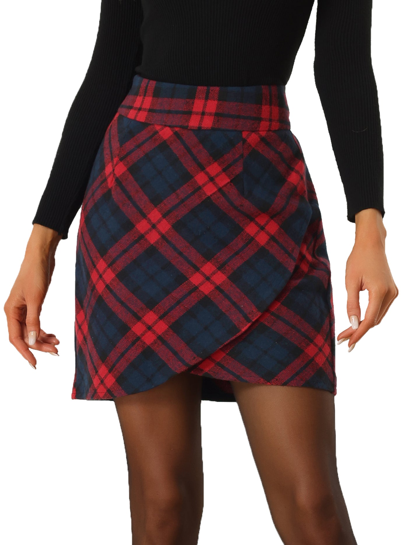 Allegra K Women's Plaid Casual Elastic Waist Knee Length Tulip HemTartan A-Line Skirts