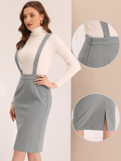 High Waist Adjustable Strap Split Back Bodycon Suspender Pencil Skirt