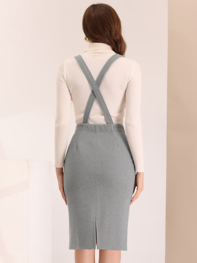 High Waist Adjustable Strap Split Back Bodycon Suspender Pencil Skirt