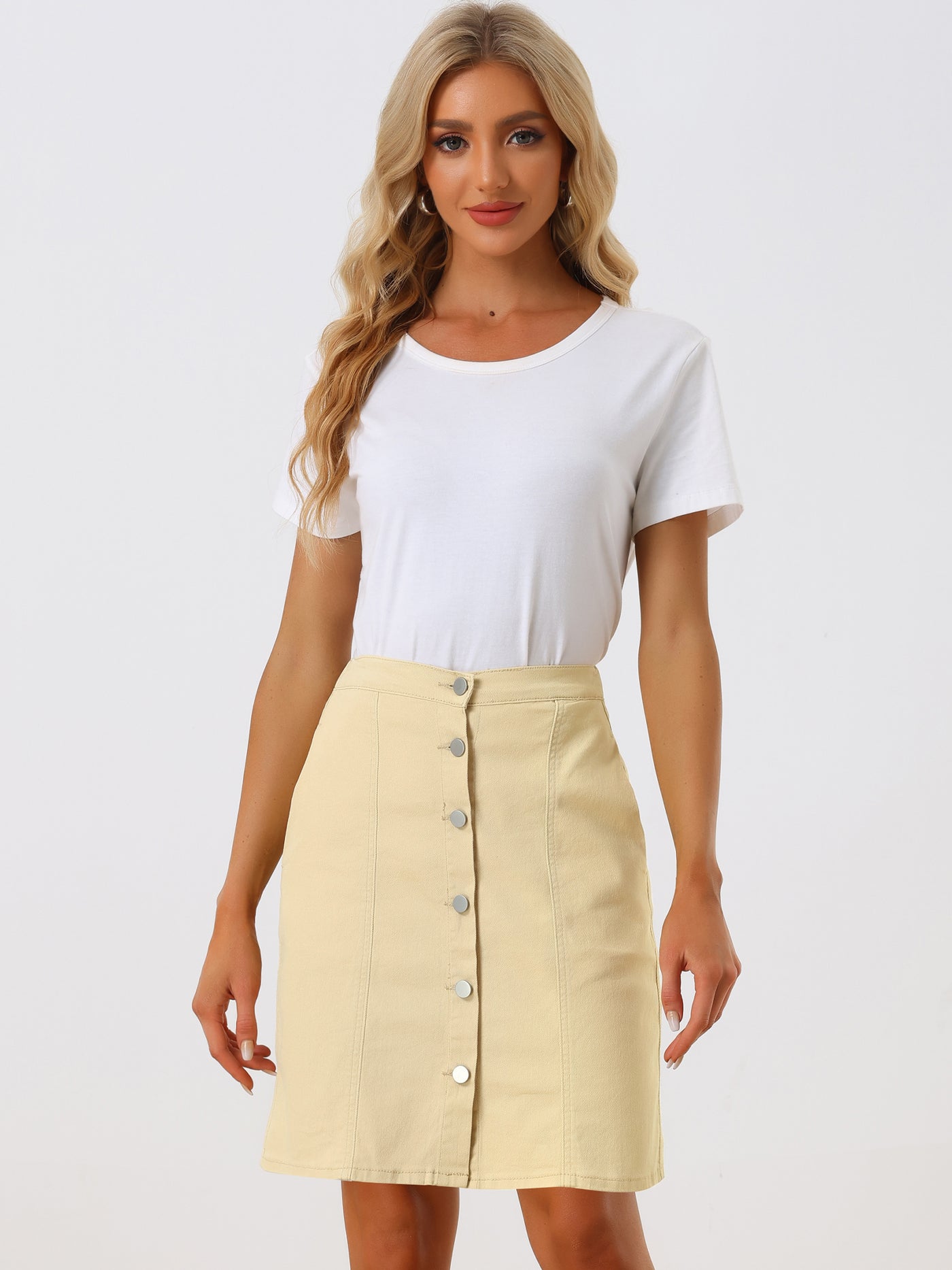 Allegra K Casual Short Button Down Jeans Skirt