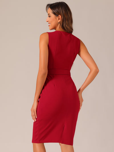 Elegant Sleeveless Work Round Neck Bodycon Sheath Dress