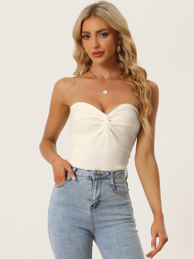 Twist Knot Front Knit Strapless Sleeveless Cropped Top