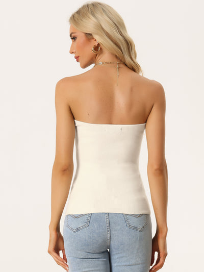 Twist Knot Front Knit Strapless Sleeveless Cropped Top