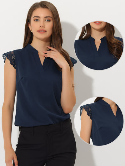 Work Top Office Lace Cap Sleeve Basic Shirt Blouse