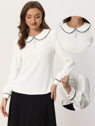 Work Blouse Long Sleeve Peter Pan Tops