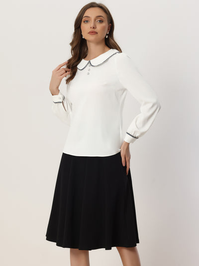 Work Blouse Long Sleeve Peter Pan Tops