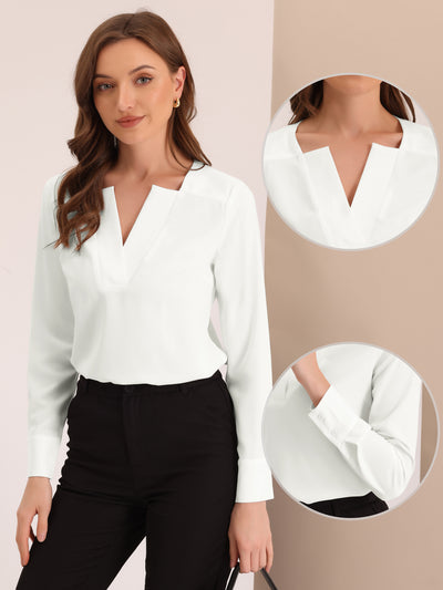 Business Casual Office Long Sleeve V Neck Solid Blouse