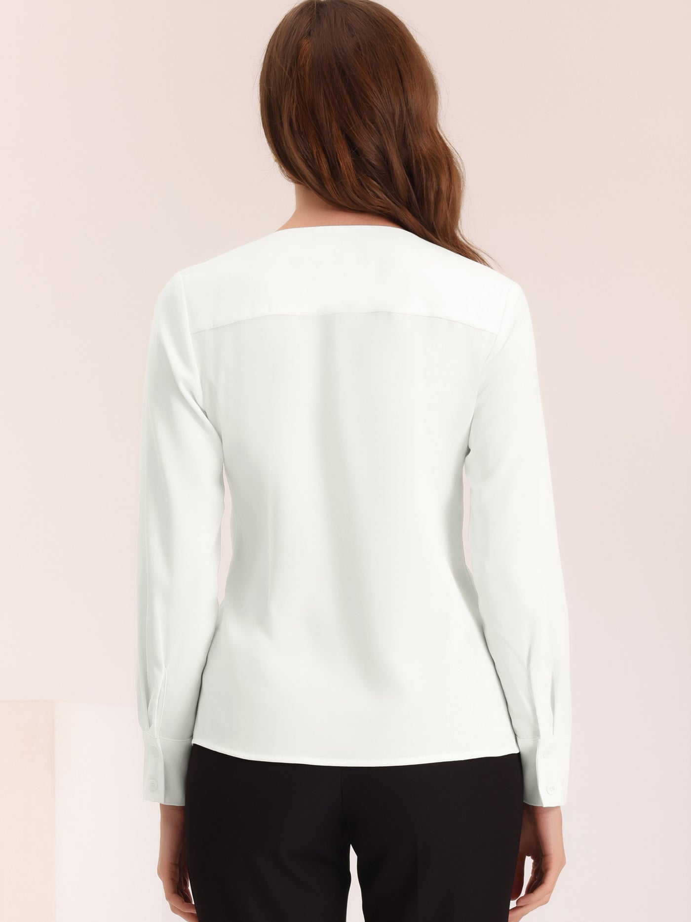 Allegra K Business Casual Office Long Sleeve V Neck Solid Blouse