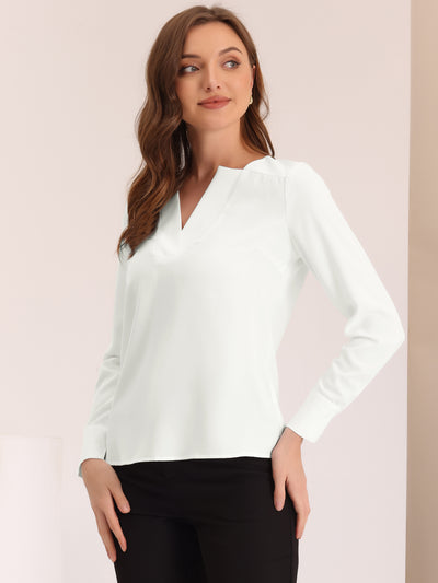 Business Casual Office Long Sleeve V Neck Solid Blouse