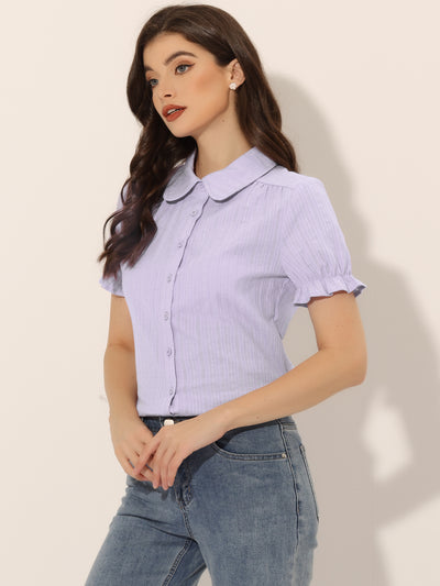 Cotton Frilled Top Turndown Collar Solid Blouse Shirt