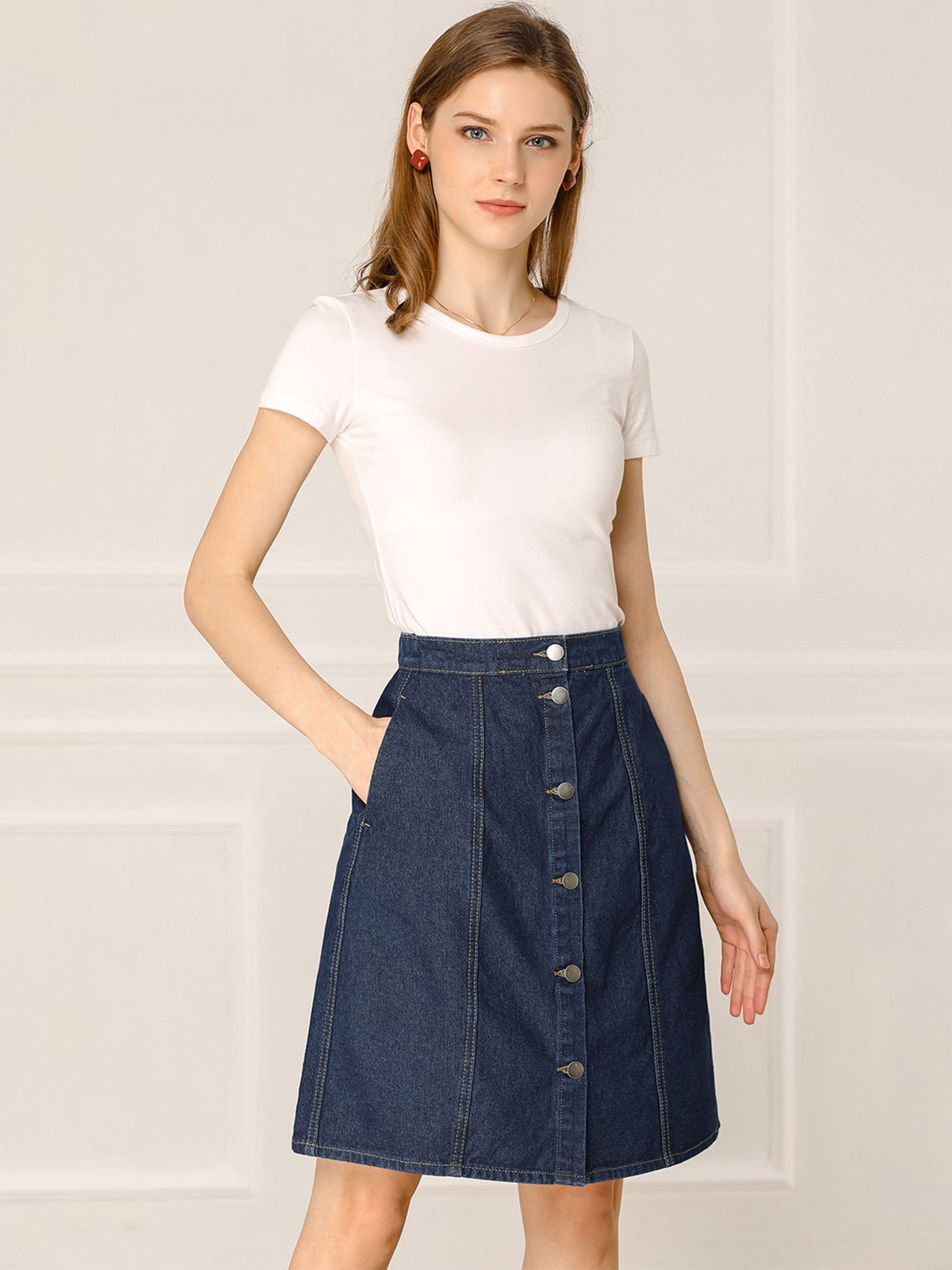 Allegra K Casual Short Button Down Jeans Skirt