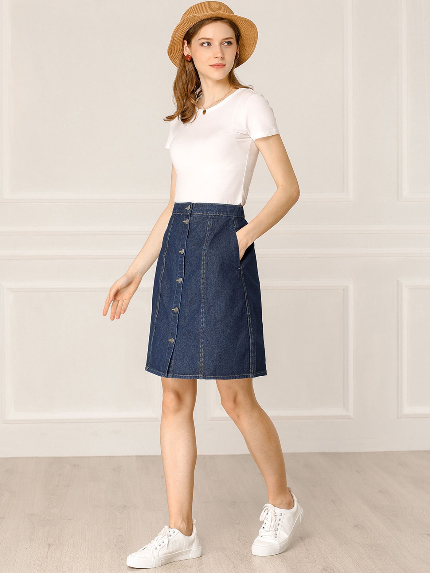 Allegra K Casual Short Button Down Jeans Skirt