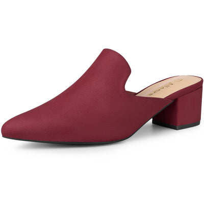 Women's Slip on Pointed Toe Chunky Heels Slide Mules