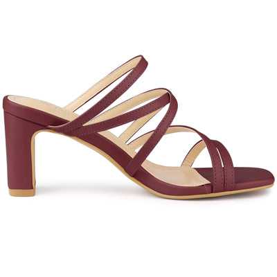 Open Toe Crisscross Strap Strappy Block Slide Heel Sandals