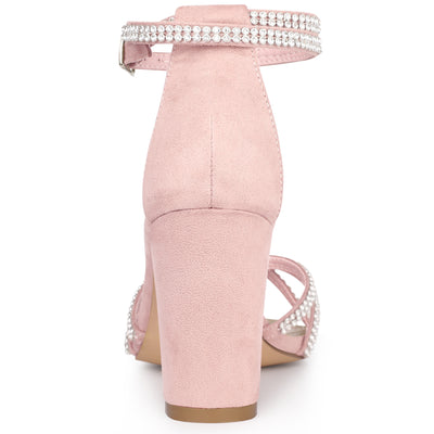 Rhinestones Strappy Chunky Heel Sandals