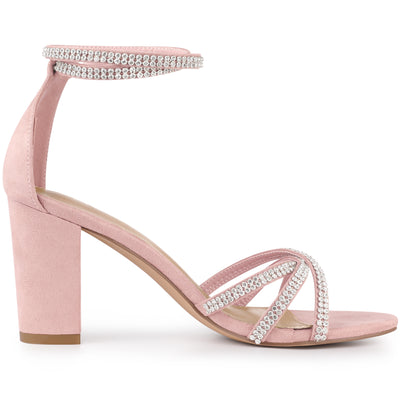 Rhinestones Strappy Chunky Heel Sandals