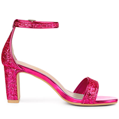 Glitter Ankle Strap Chunky Heel Sandal