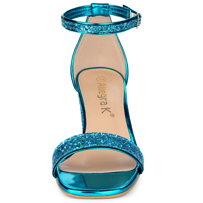 Glitter Ankle Strap Chunky Heel Sandal