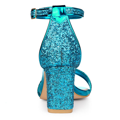 Glitter Ankle Strap Chunky Heel Sandal