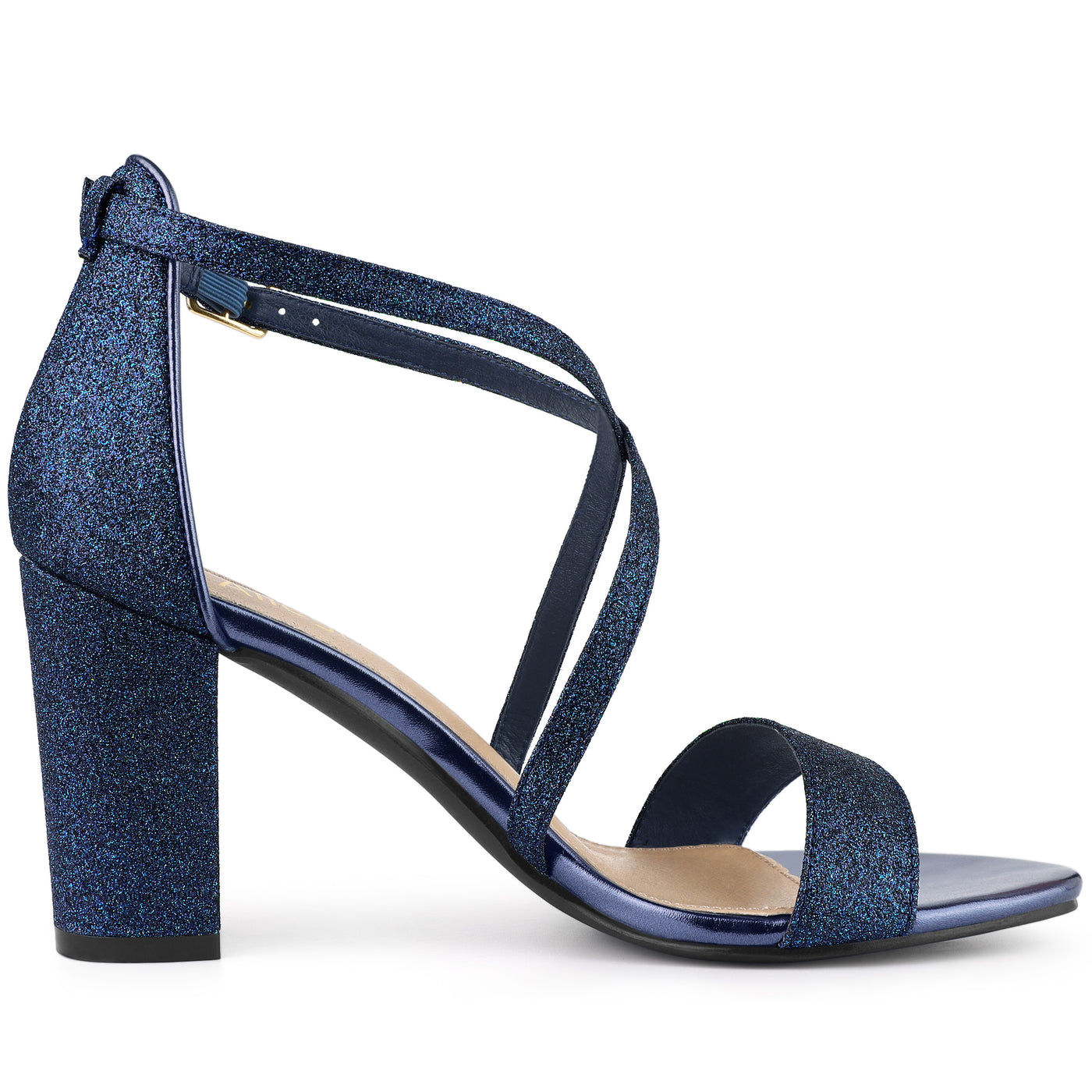 Allegra K Glitter Crisscross Strap Block Heel Sandals