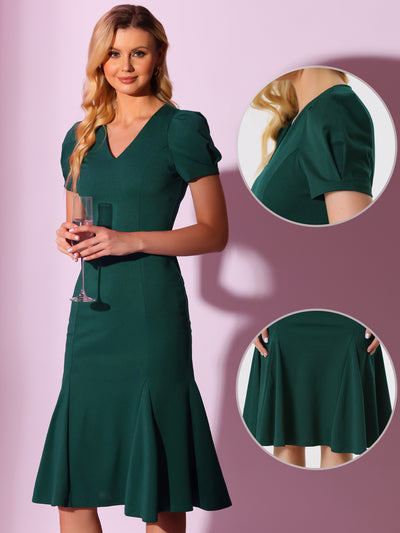 Stylish V-Neck Puff Sleeve Elegant Mermaid Maxi Dress