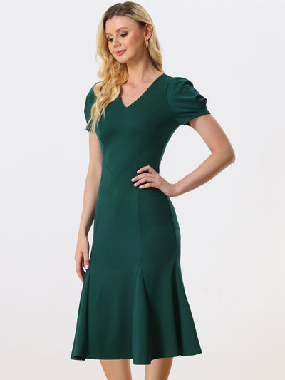 Stylish V-Neck Puff Sleeve Elegant Mermaid Maxi Dress