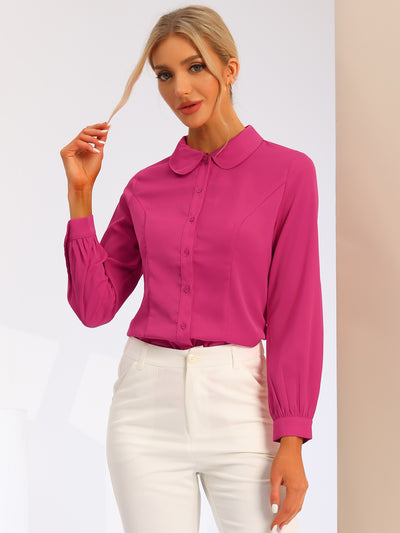 Button Up Peter Pan Collar Long Bishop Sleeve Blouse