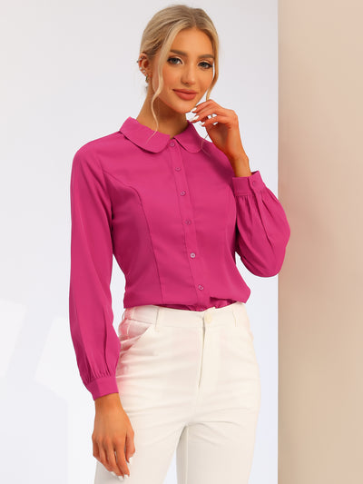 Button Up Peter Pan Collar Long Bishop Sleeve Blouse