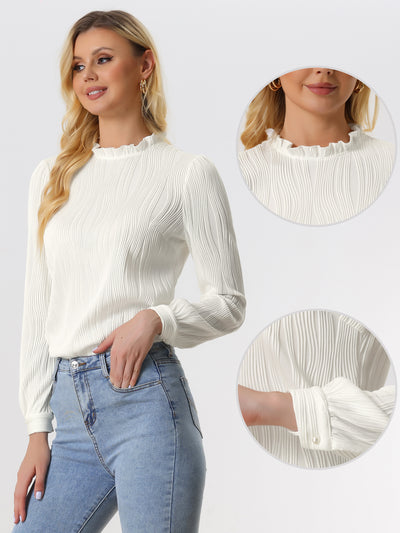 Ruffled Long Sleeve Mock Neck Casual Business Office Blouse