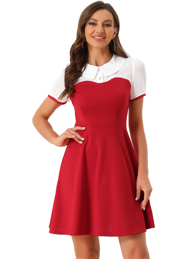 Contrast Doll Collar Short Sleeve Vintage Skater Dress