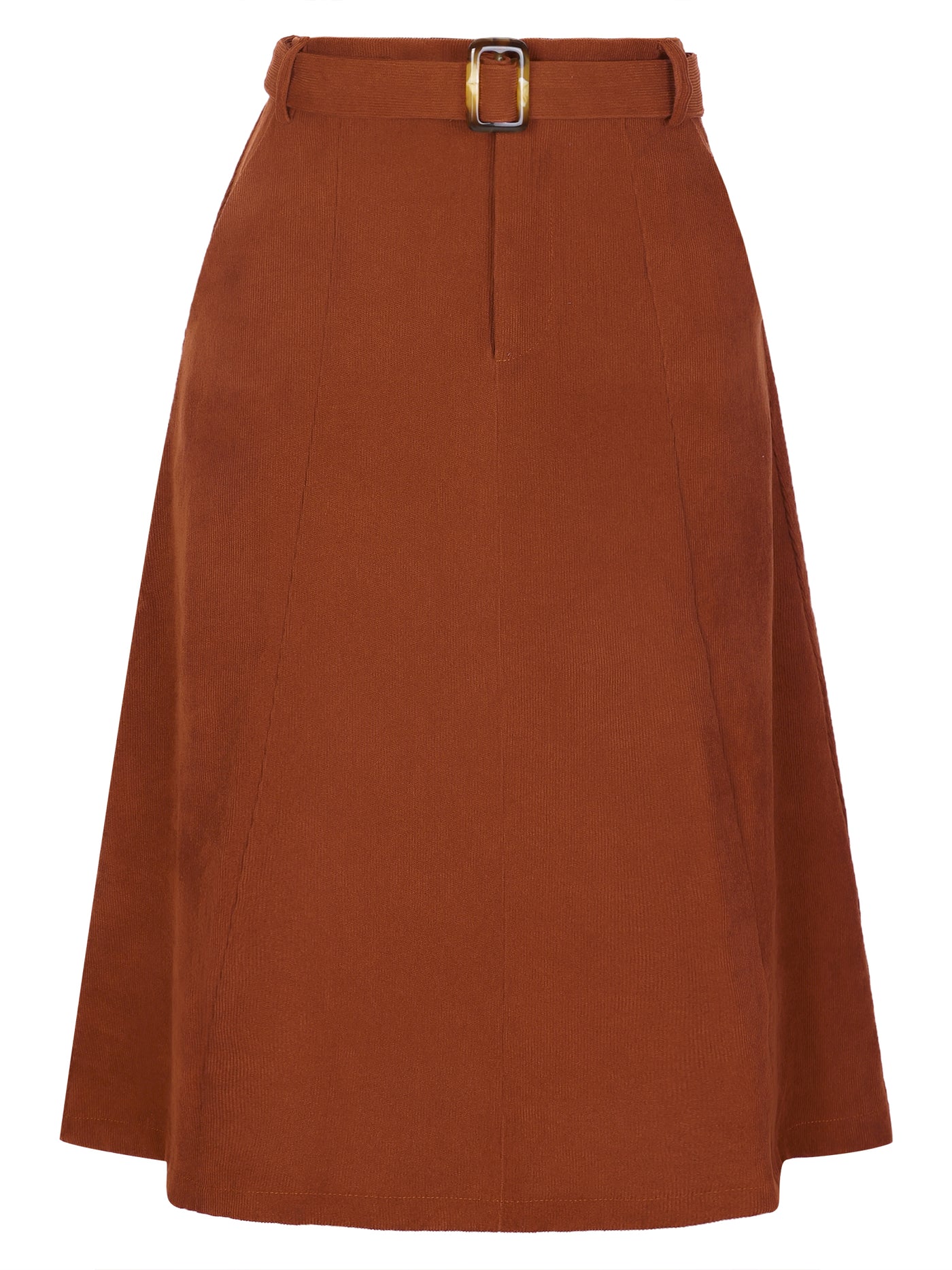 Allegra K High Waist Elastic Back A-Line Belted Corduroy Pockets Midi Skirt