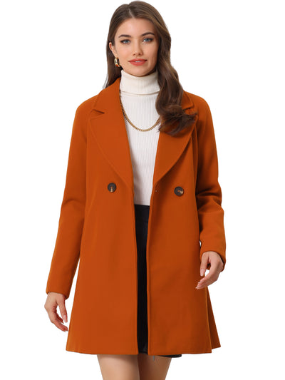 Notched Lapel Raglan Double Breasted Winter Coat