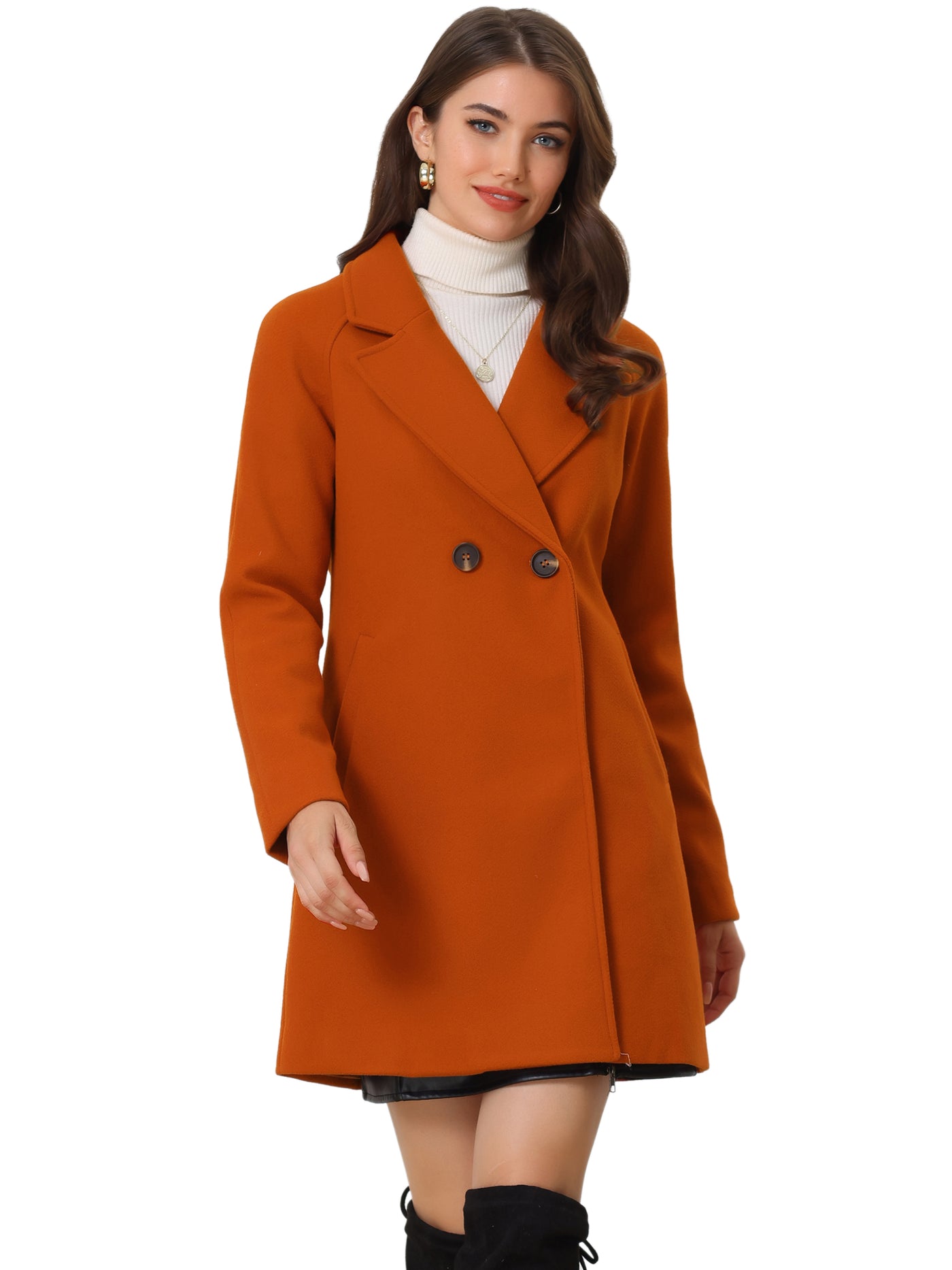 Allegra K Notched Lapel Raglan Double Breasted Winter Coat