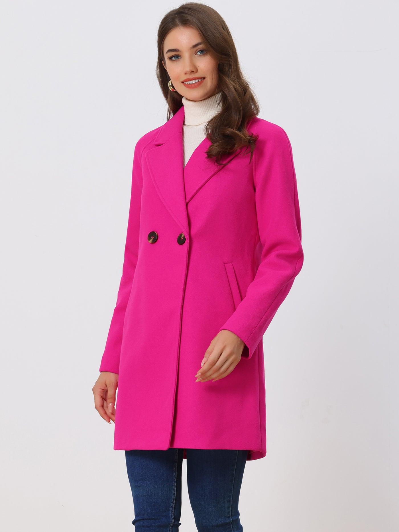 Allegra K Notched Lapel Double Breasted Raglan Winter Coat