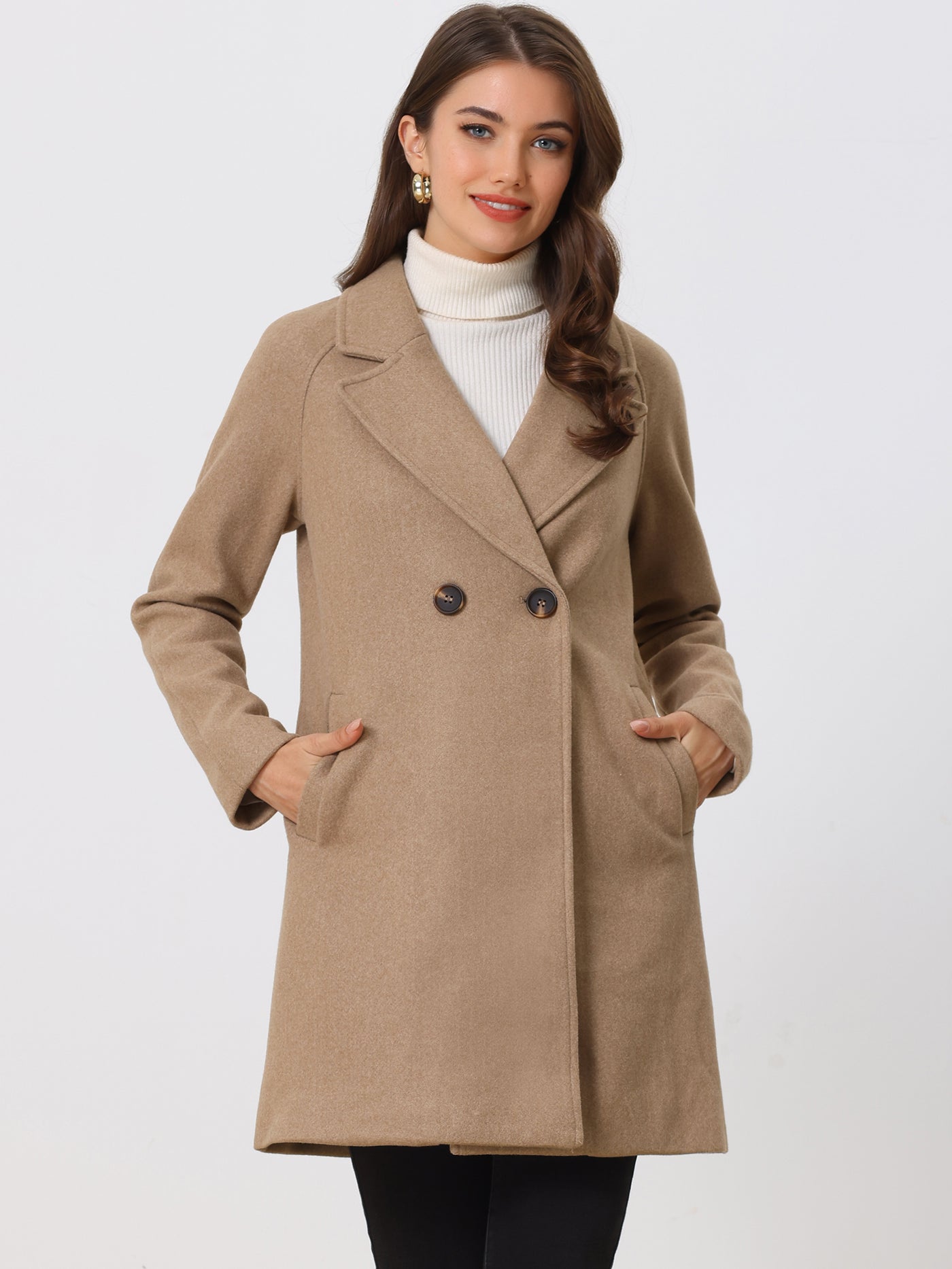 Allegra K Notched Lapel Raglan Double Breasted Winter Coat