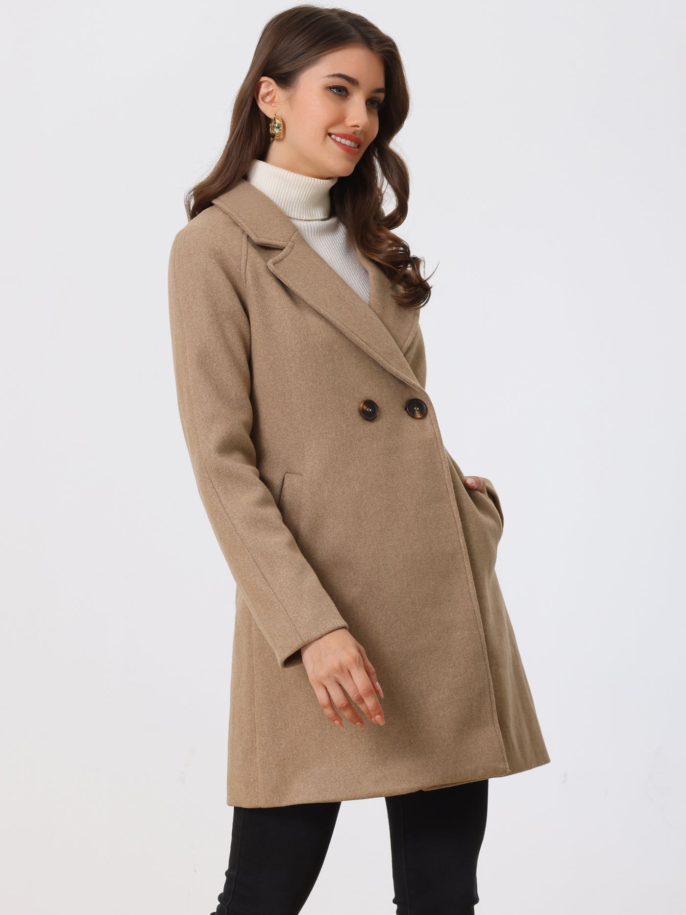 Allegra K Notched Lapel Raglan Double Breasted Winter Coat